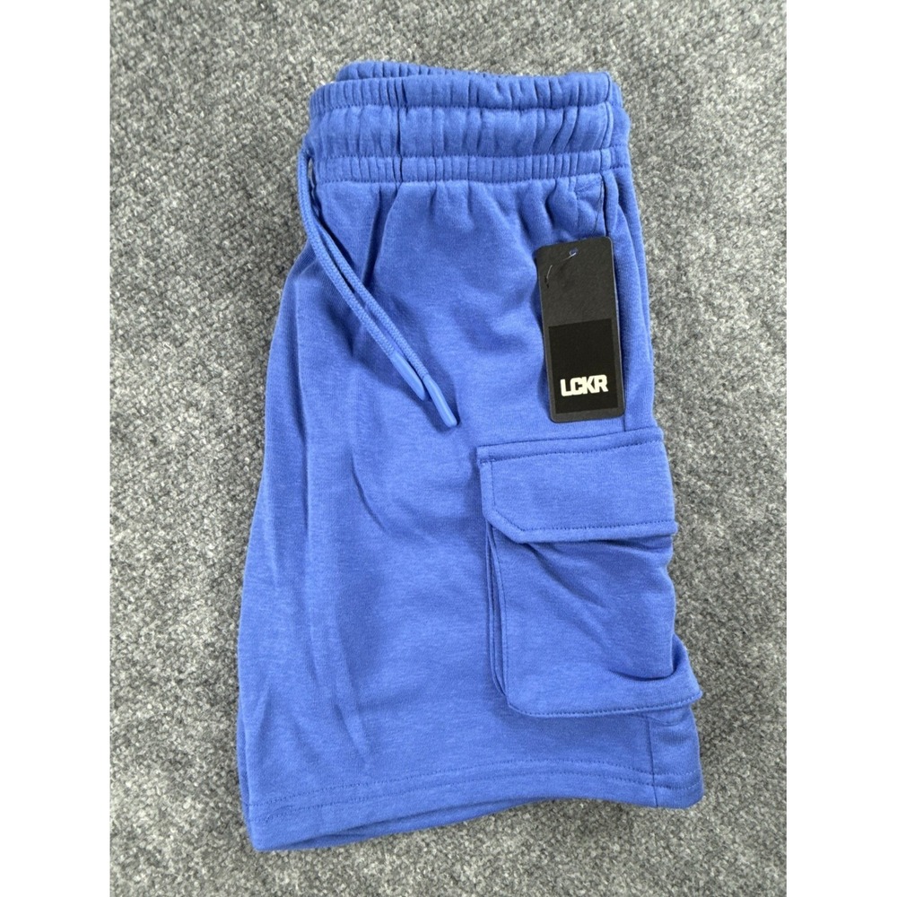 LCKR Boys Small 8-10 Blue GSB Fleece French Terry Drawstring Cargo Shorts NWT